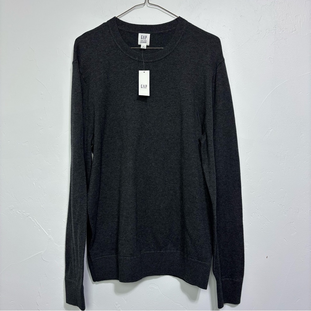 GAP for Good Men's Medium NWT NEW Crew Neck Sweater Charcoal Gray 100% Cotton